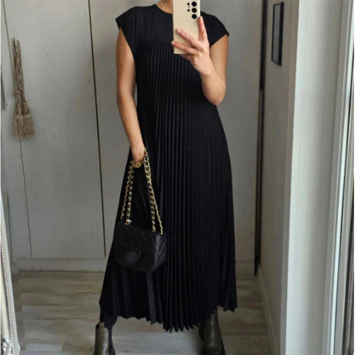 Maricarmen - Vestido elegante plisado sin mangas de color liso