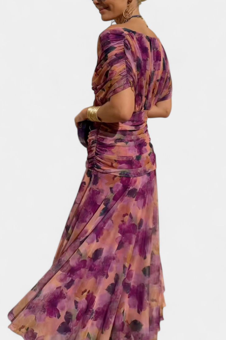 Vestido Largo con Estampado Floral Fantasía y Escote en V