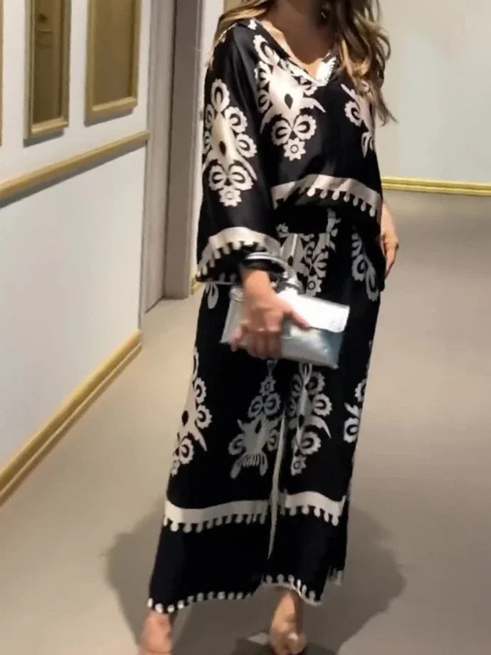 Conjunto de 2 piezas con estampado y manga larga de murciélago