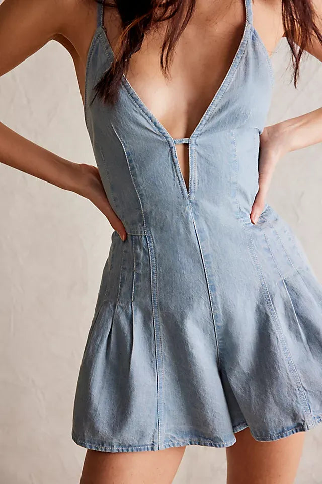 Juliana – Mono denim espalda cruzada