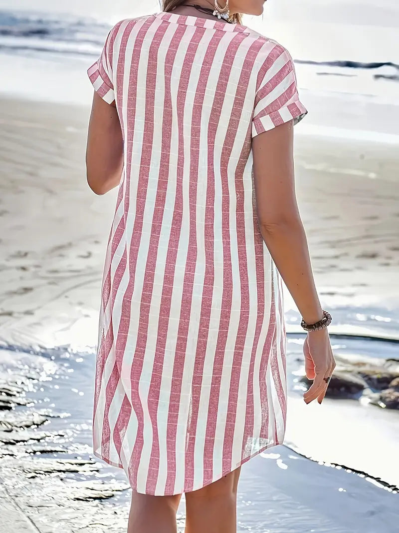 Marina – Vestido camisero a rayas con botones