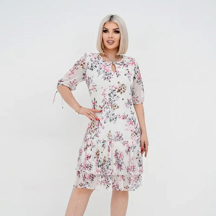 Vestido elegante largo plisado con manga corta