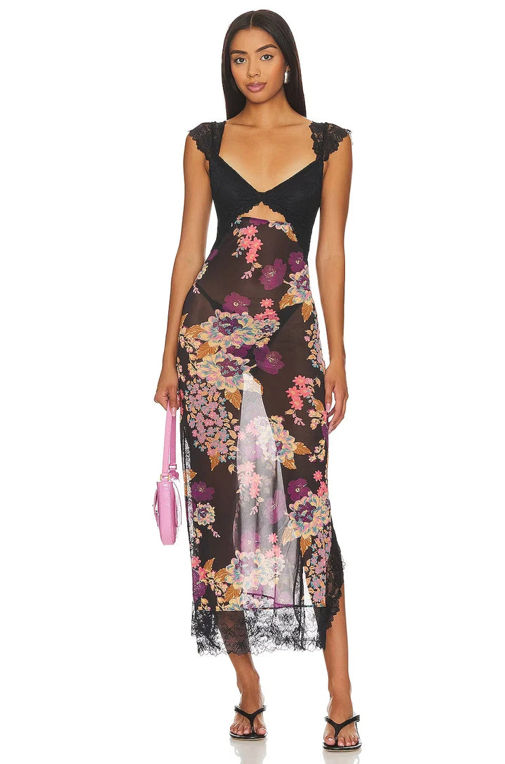 Isabel – Vestido lencero floral con encaje