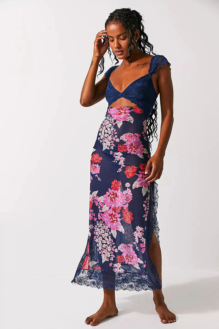 Isabel – Vestido lencero floral con encaje
