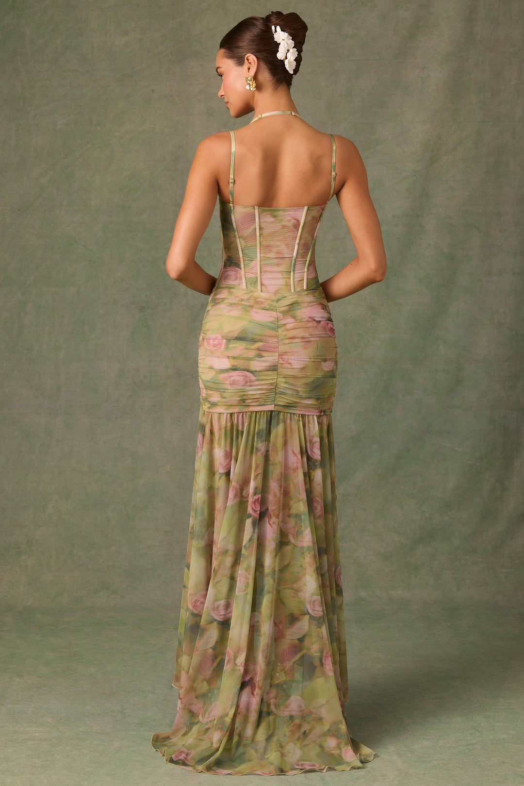 Isamara – Vestido maxi corsé floral con abertura