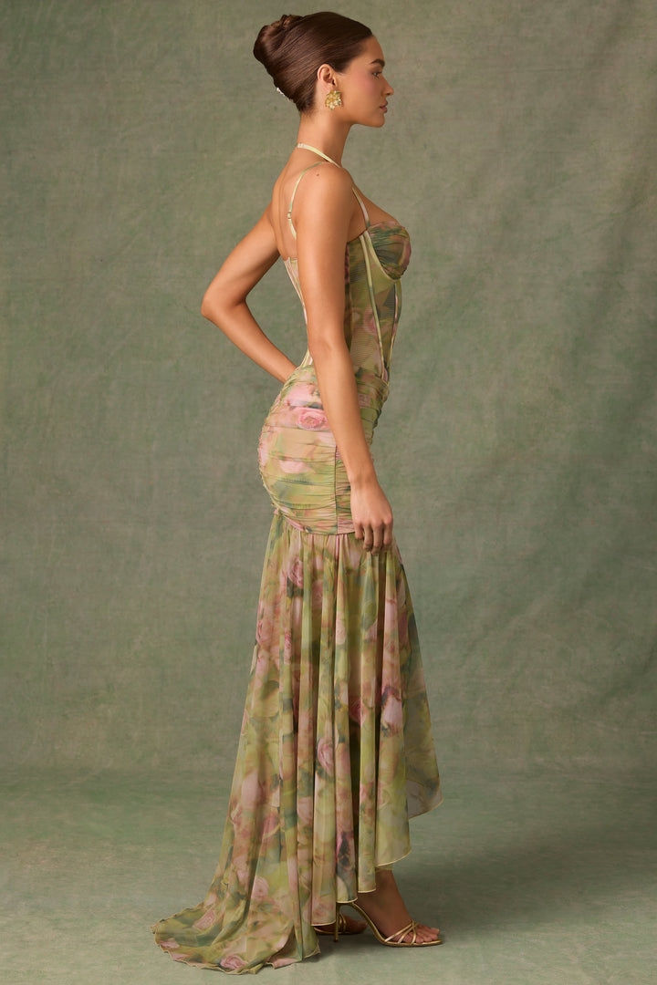 Isamara – Vestido maxi corsé floral con abertura