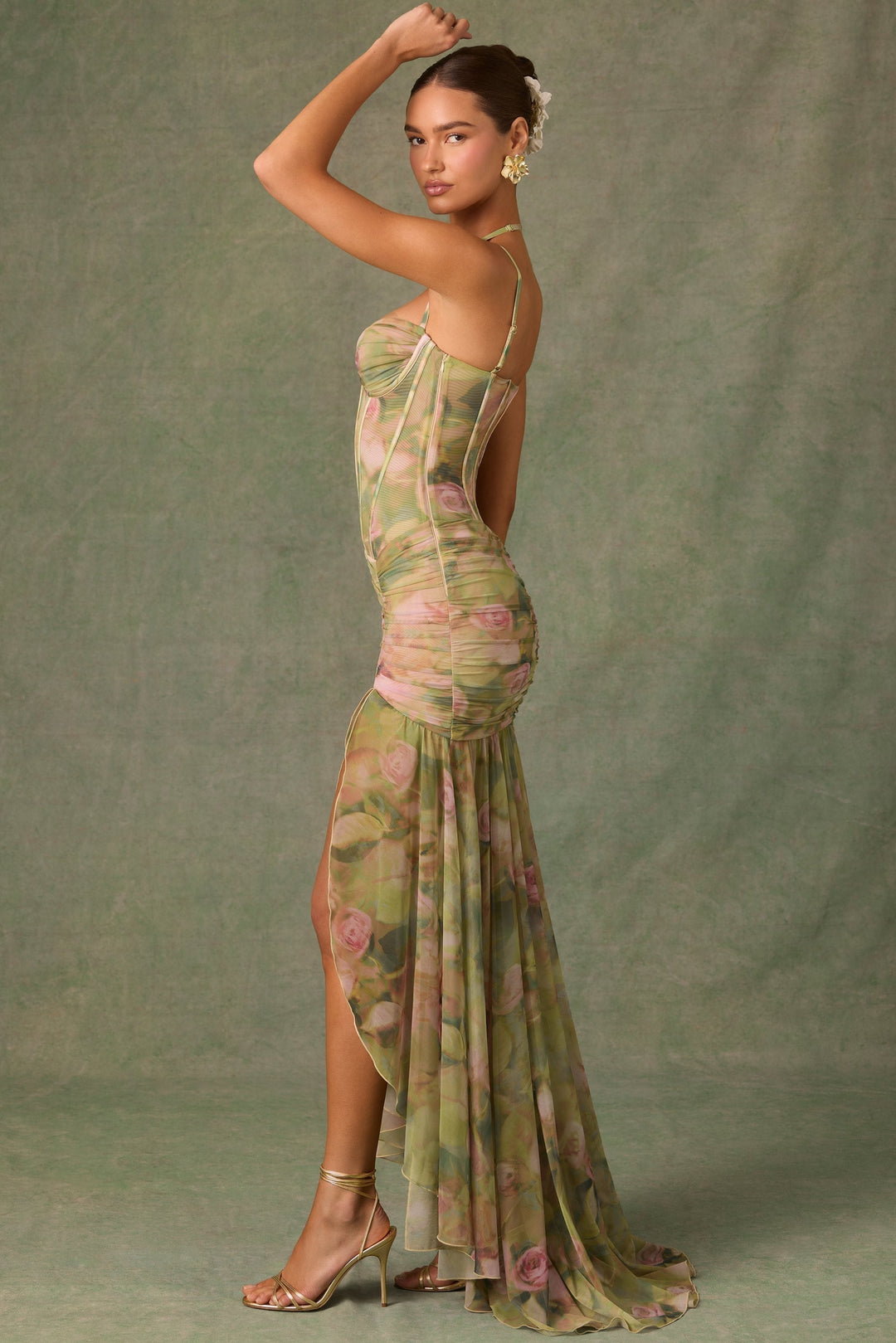 Isamara – Vestido maxi corsé floral con abertura