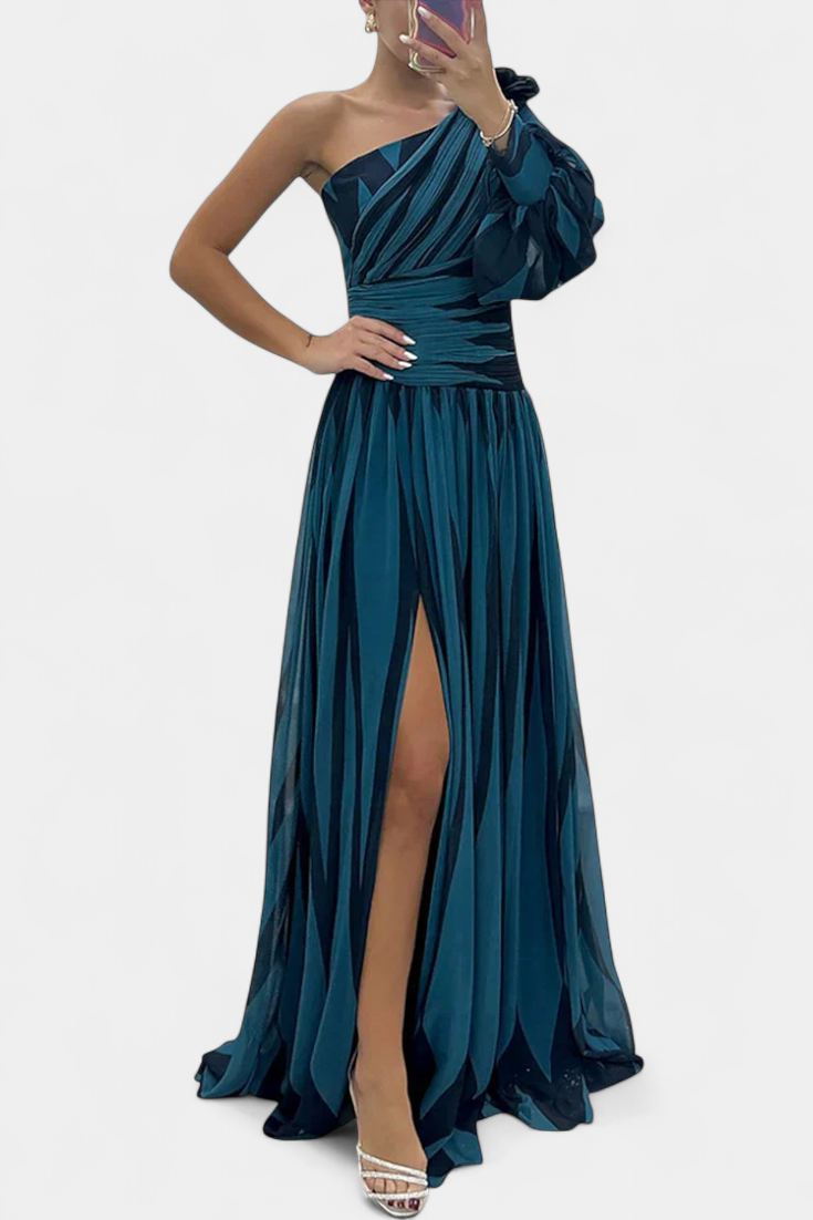 Vestido Maxí Elegante de Rayas con Un Solo Hombro