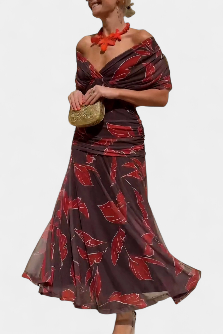 Vestido Largo con Estampado Floral Fantasía y Escote en V