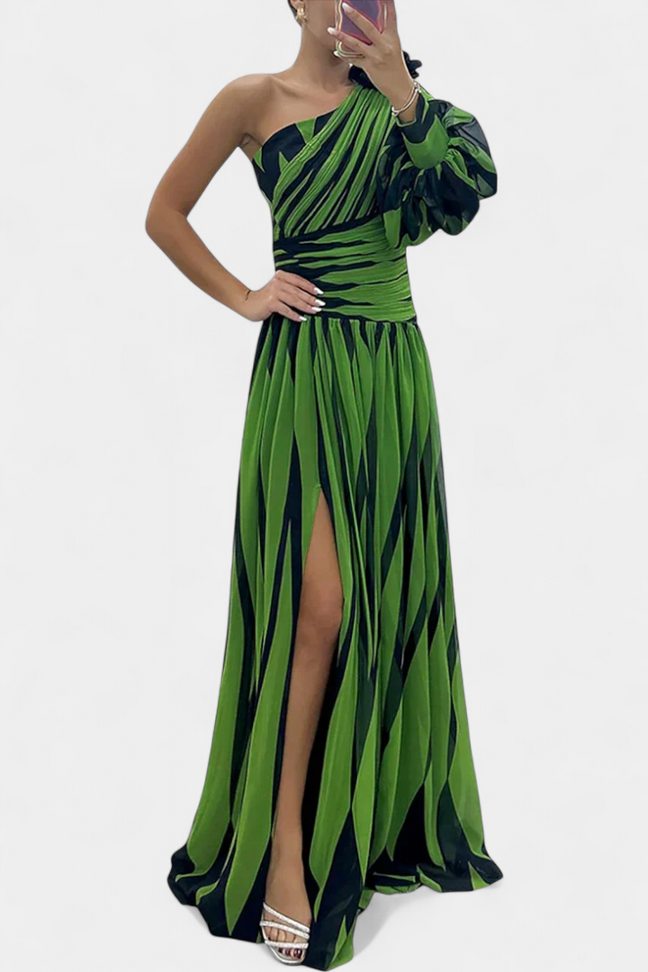 Vestido Maxí Elegante de Rayas con Un Solo Hombro