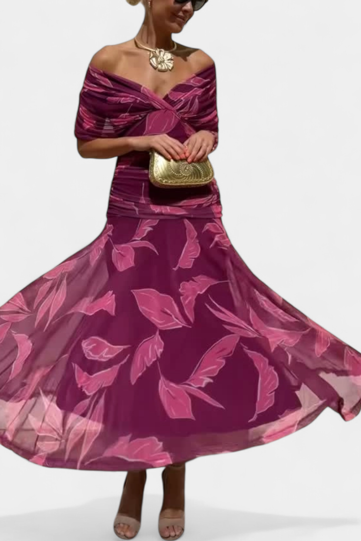 Vestido Largo con Estampado Floral Fantasía y Escote en V