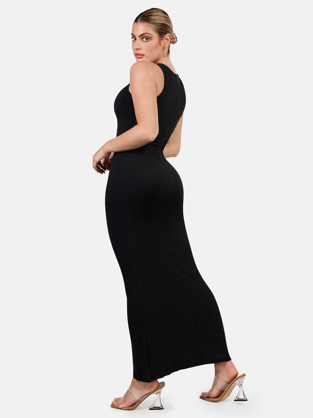 Vestido Largo sin Mangas de Modal con Cuello Redondo Ajustado