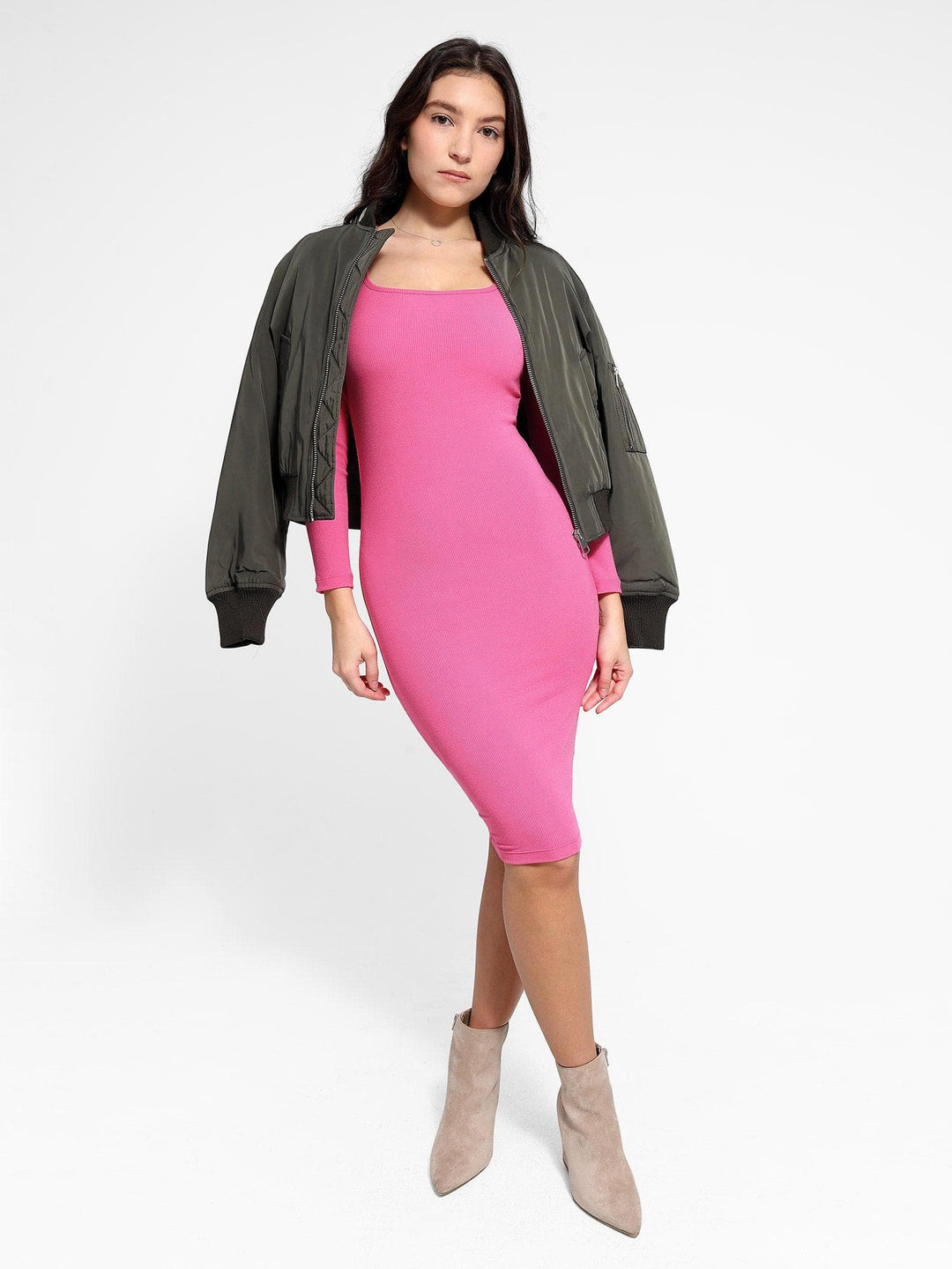 Vestido moldeador midi manga larga