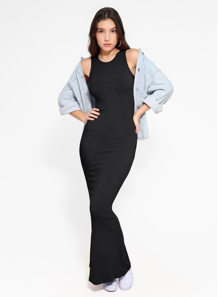 Vestido Largo sin Mangas de Modal con Cuello Redondo Ajustado