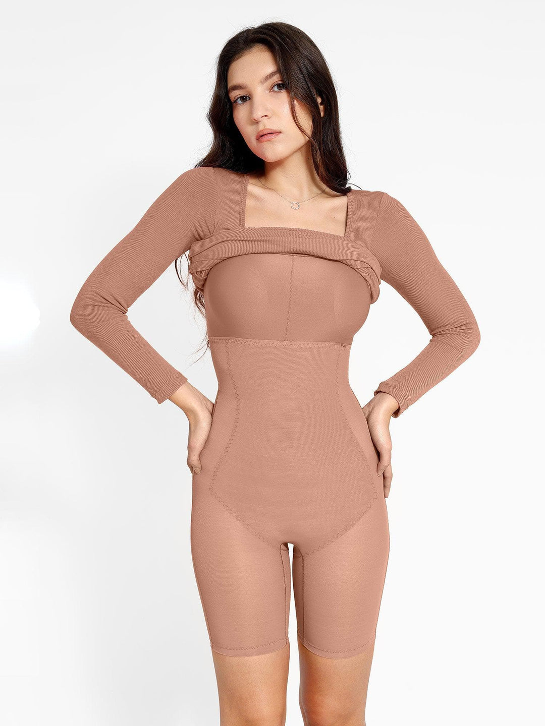 Vestido moldeador midi manga larga