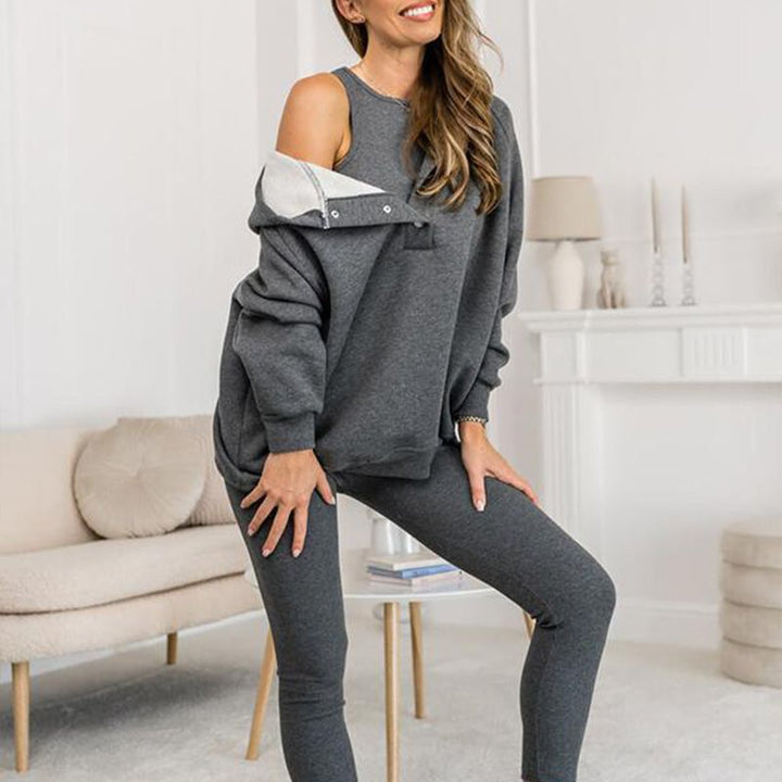 Conjunto deportivo Carmen 2025: sudadera con capucha + top ajustado + pantalón (set de 3 piezas)