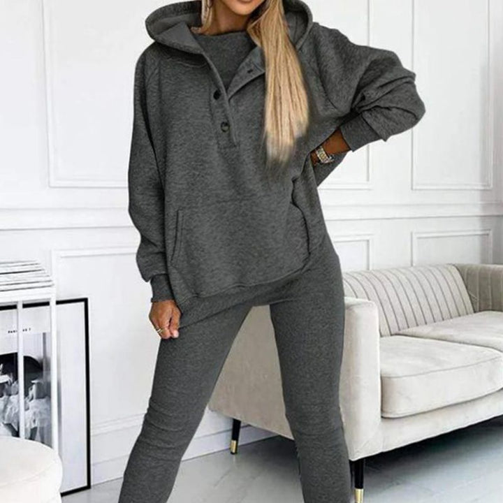 Conjunto deportivo Carmen 2025: sudadera con capucha + top ajustado + pantalón (set de 3 piezas)