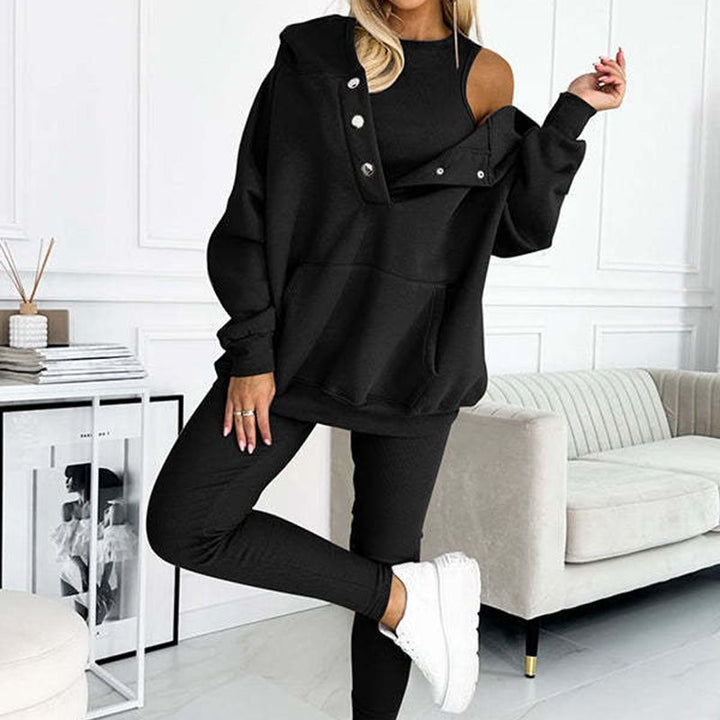 Conjunto deportivo Carmen 2025: sudadera con capucha + top ajustado + pantalón (set de 3 piezas)