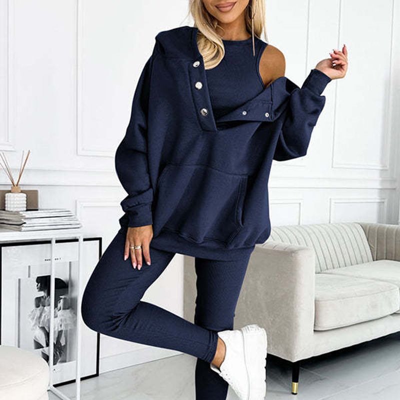 Conjunto deportivo Carmen 2025: sudadera con capucha + top ajustado + pantalón (set de 3 piezas)