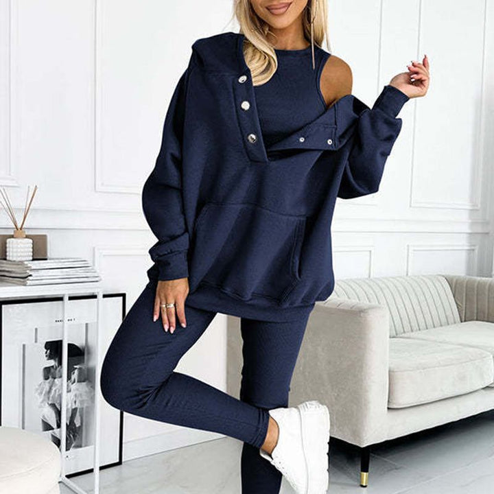 Conjunto deportivo Carmen 2025: sudadera con capucha + top ajustado + pantalón (set de 3 piezas)