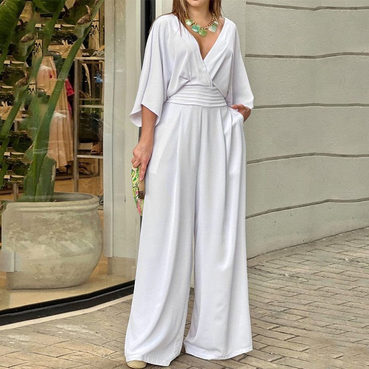 Samara - Mono elegante con escote en pico y pierna ancha