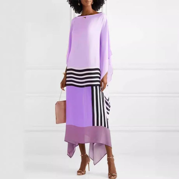 Amaya – Vestido largo de rayas con dobladillo asimétrico