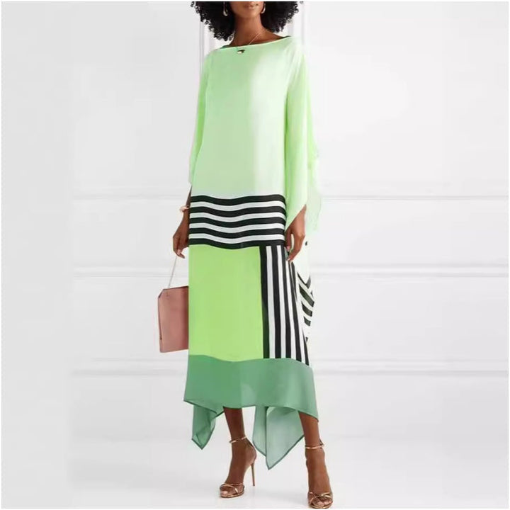 Amaya – Vestido largo de rayas con dobladillo asimétrico