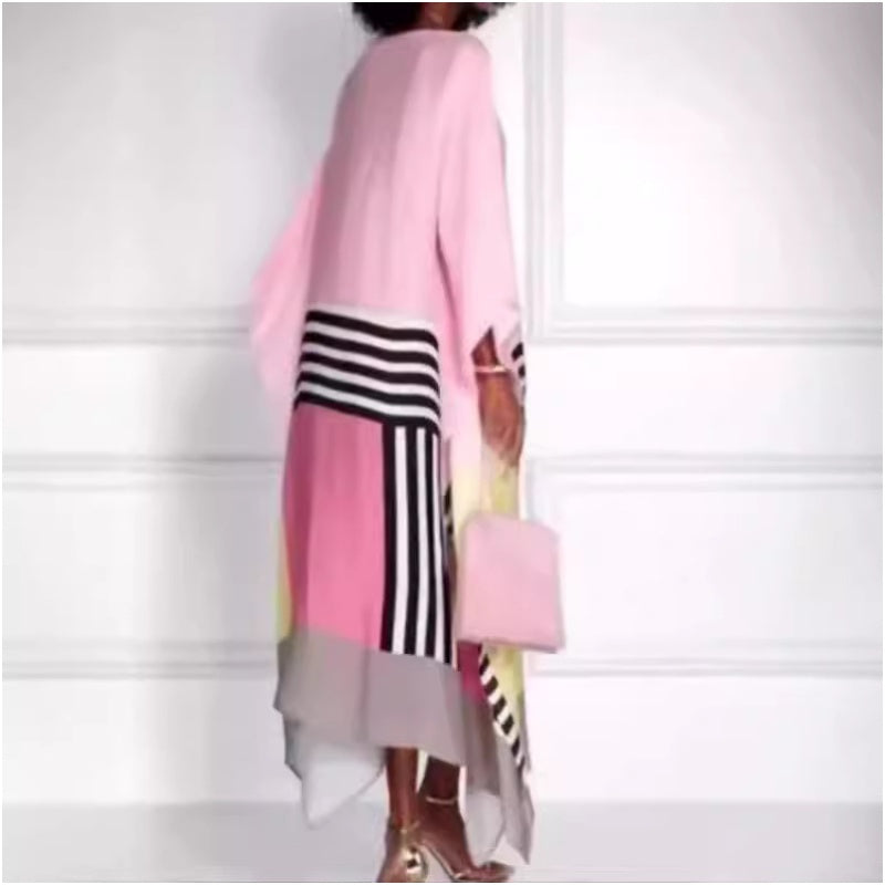 Amaya – Vestido largo de rayas con dobladillo asimétrico