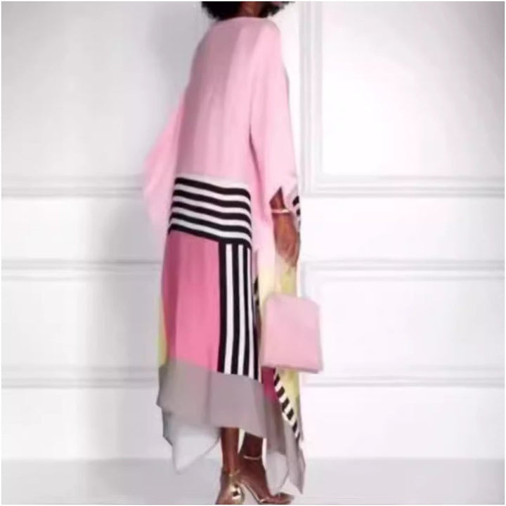 Amaya – Vestido largo de rayas con dobladillo asimétrico