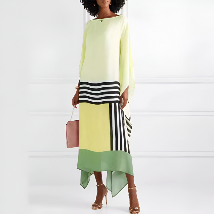 Amaya – Vestido largo de rayas con dobladillo asimétrico