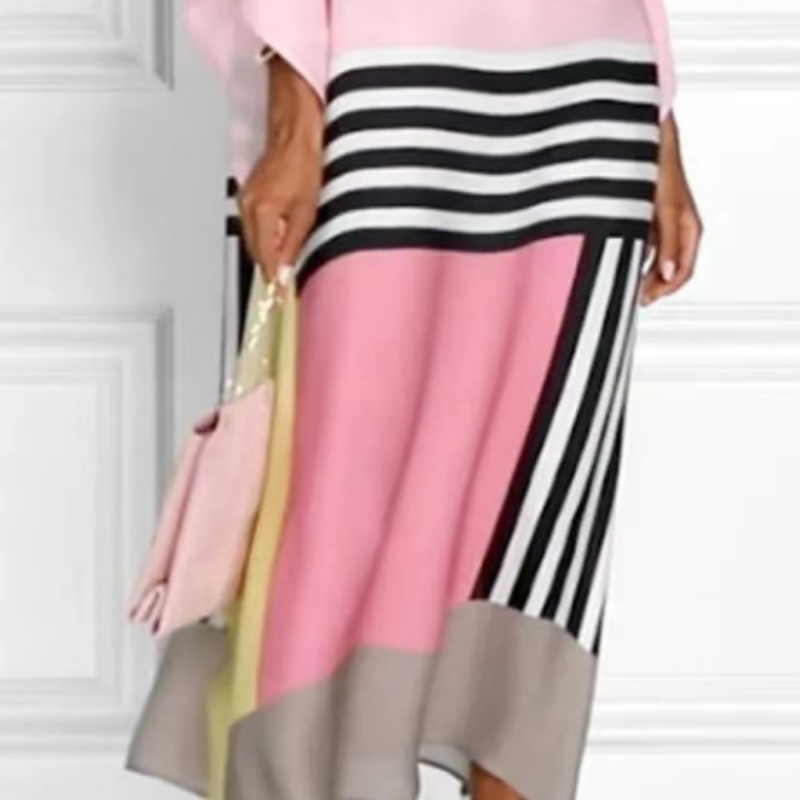 Amaya – Vestido largo de rayas con dobladillo asimétrico