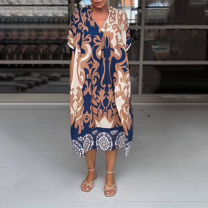 Angelina - Vestido mini holgado con cuello en V estampado
