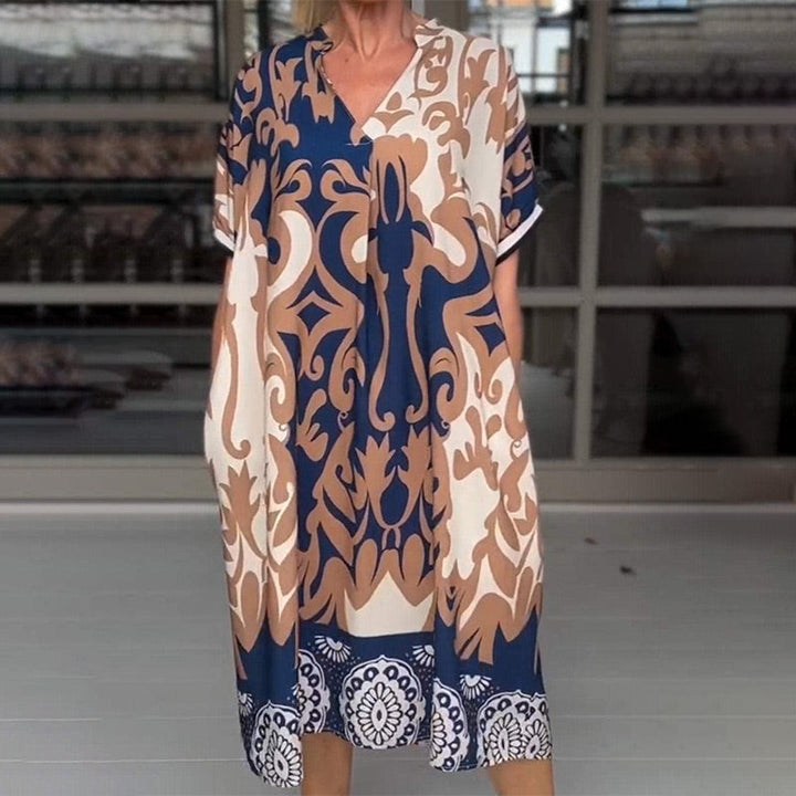 Angelina - Vestido mini holgado con cuello en V estampado