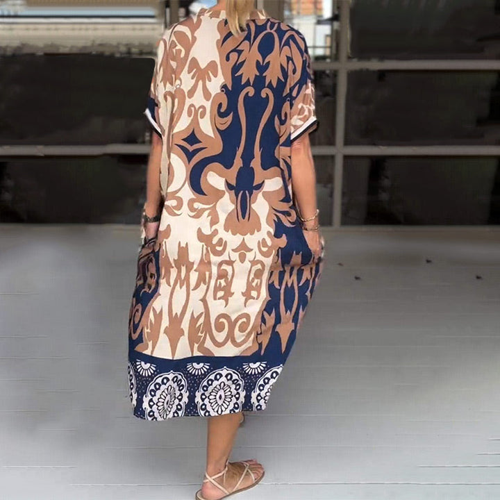 Angelina - Vestido mini holgado con cuello en V estampado