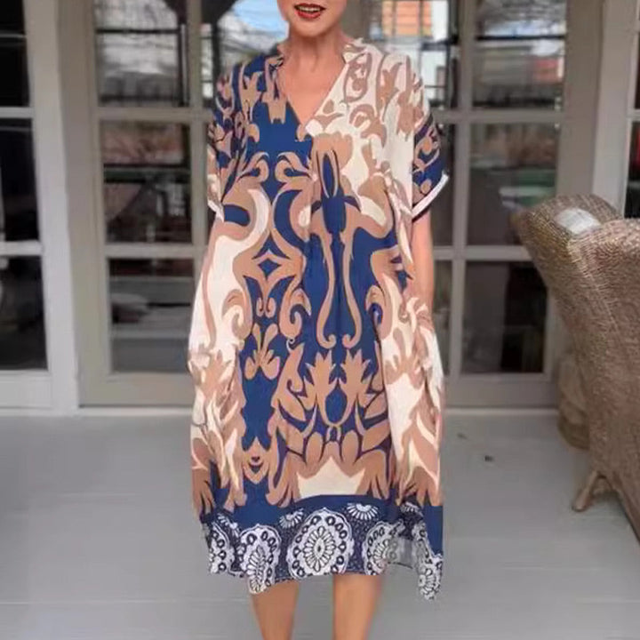 Angelina - Vestido mini holgado con cuello en V estampado