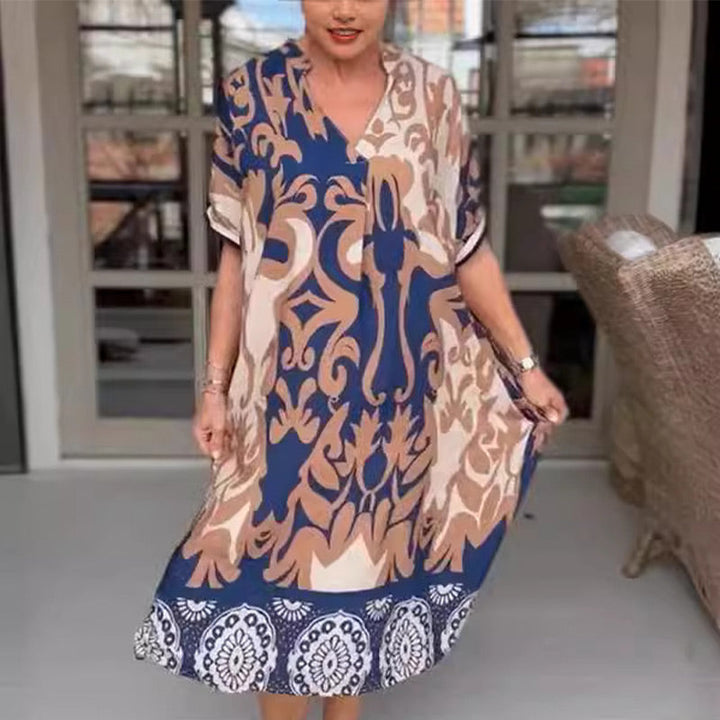 Angelina - Vestido mini holgado con cuello en V estampado