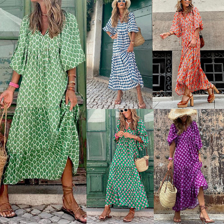 Violeta - Vestido largo bohemio floral con mangas amplias