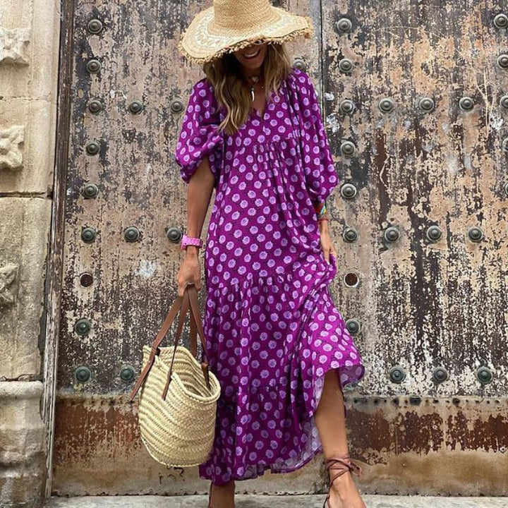 Violeta - Vestido largo bohemio floral con mangas amplias