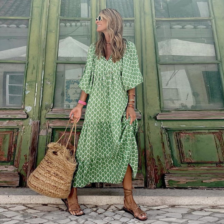 Violeta - Vestido largo bohemio floral con mangas amplias