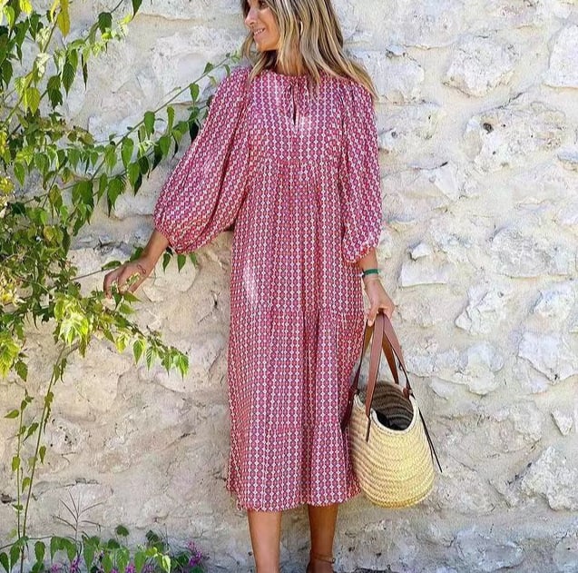 Violeta - Vestido largo bohemio floral con mangas amplias