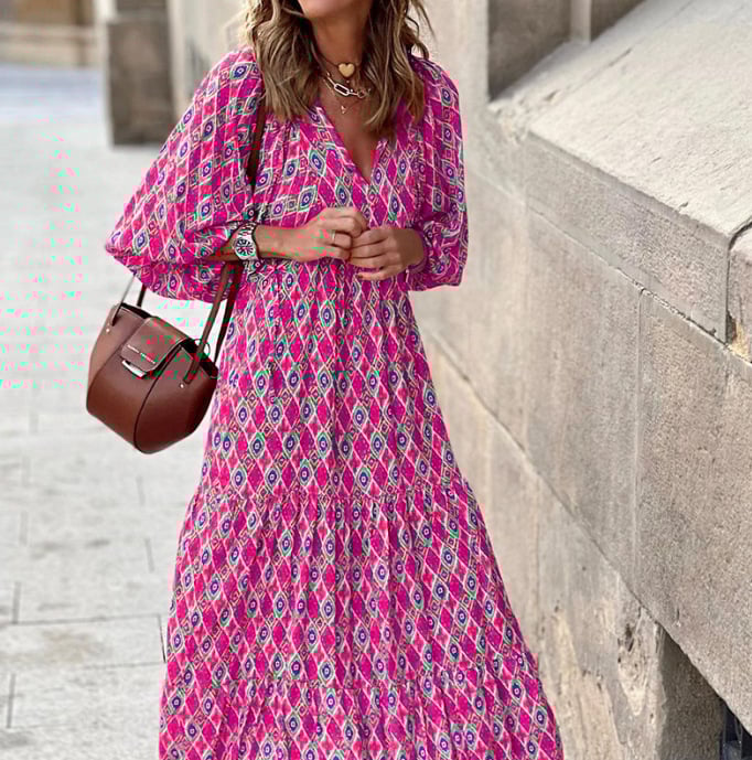 Violeta - Vestido largo bohemio floral con mangas amplias