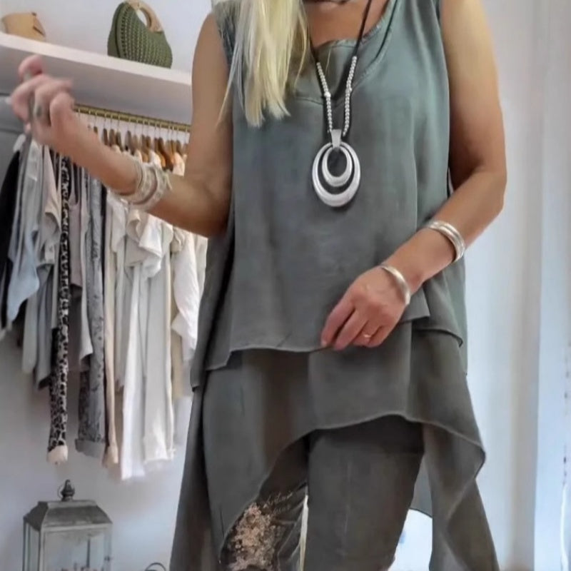 Liane™ - Conjunto de dos piezas top sin mangas y pantalón estampado