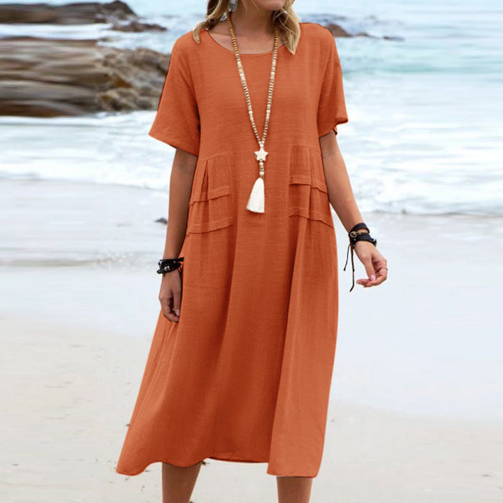 Mila – Vestido bohemio de algodón-lino con bolsillos