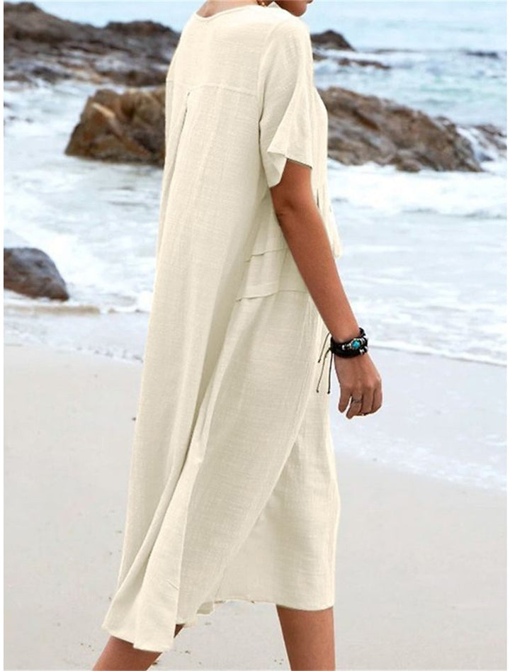 Mila – Vestido bohemio de algodón-lino con bolsillos