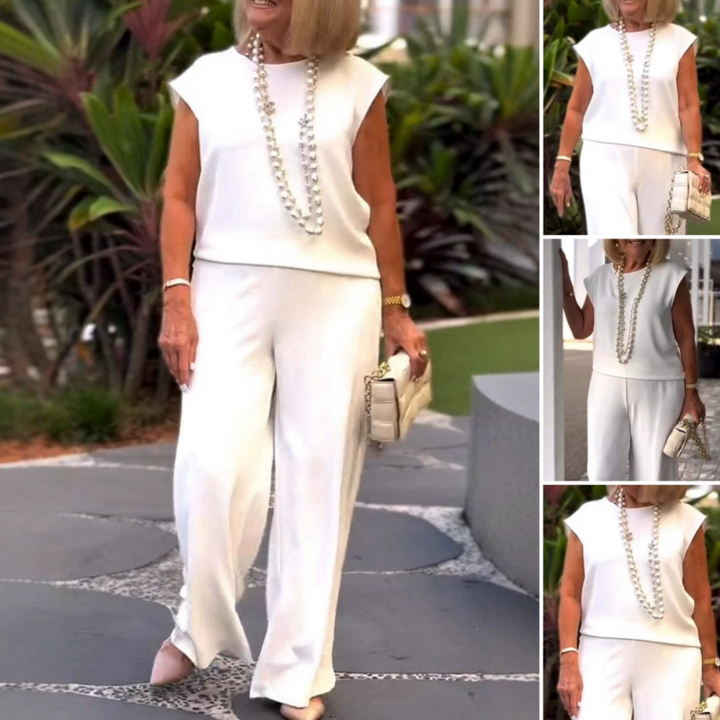 Esther  - Conjunto de top y pantalón sin mangas con cuello redondo