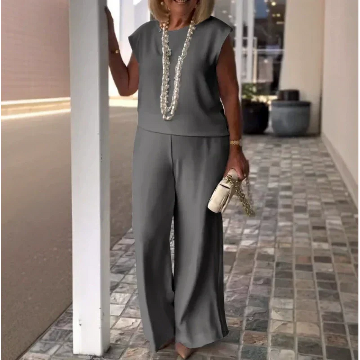Esther  - Conjunto de top y pantalón sin mangas con cuello redondo