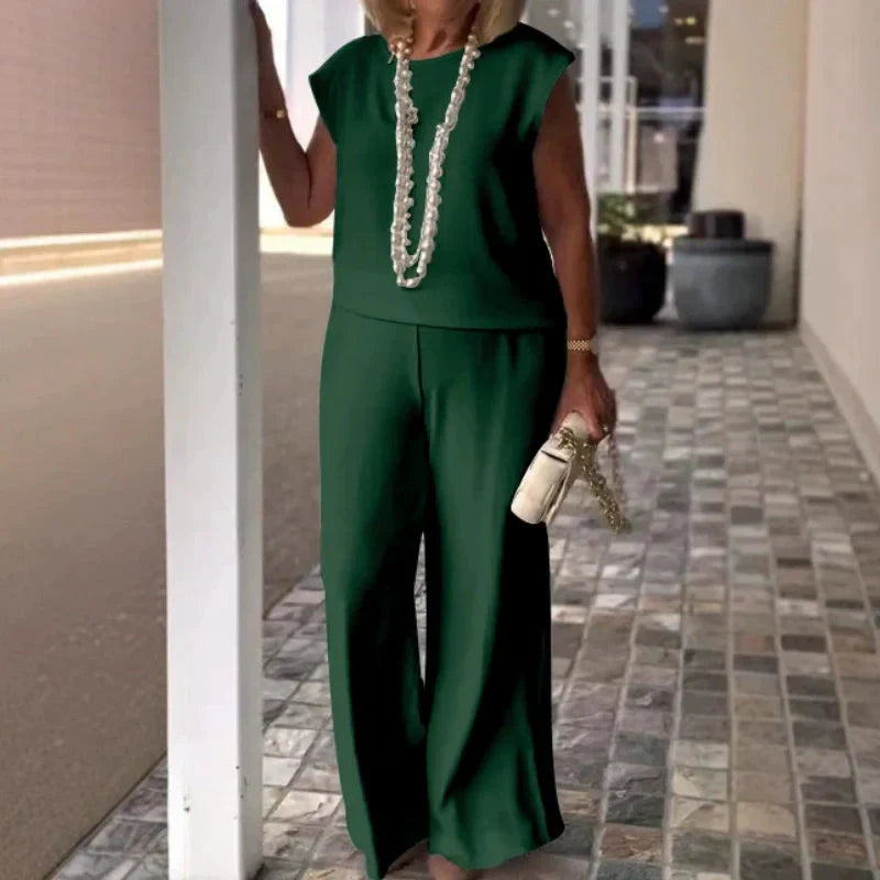 Esther  - Conjunto de top y pantalón sin mangas con cuello redondo