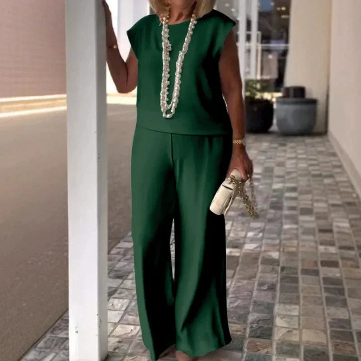 Esther  - Conjunto de top y pantalón sin mangas con cuello redondo