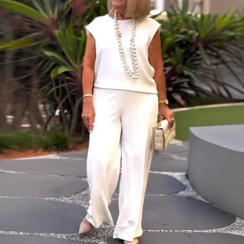 Esther  - Conjunto de top y pantalón sin mangas con cuello redondo
