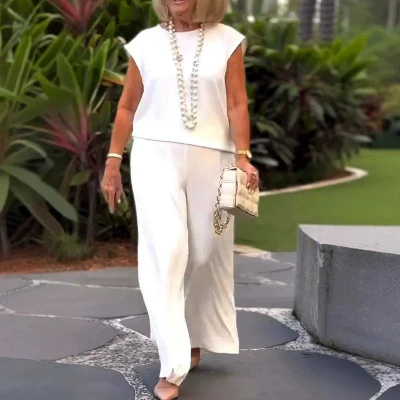 Esther  - Conjunto de top y pantalón sin mangas con cuello redondo